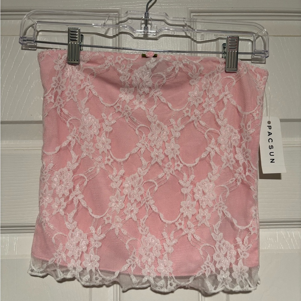 Edikted Pink and White Lace Crop Top